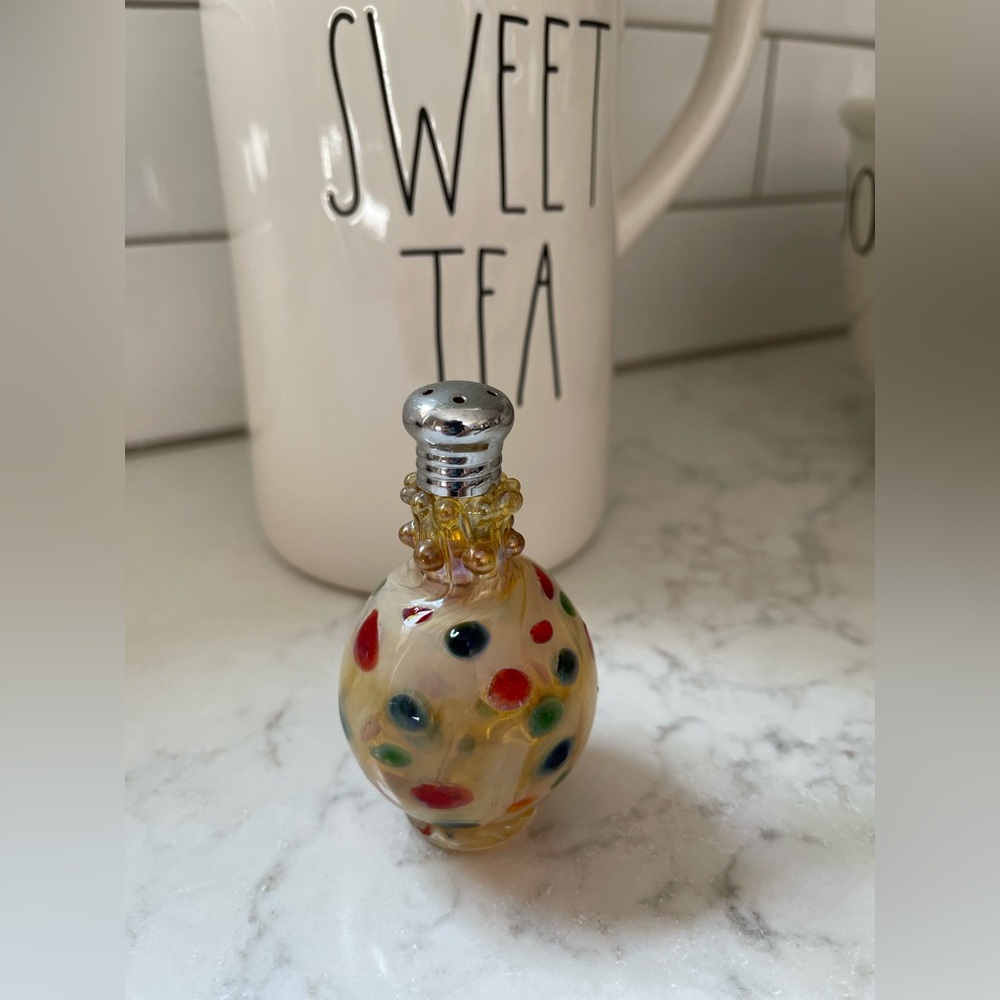 Vintage Single Hand Blown Glass Shaker Colorful Dots Pattern Art Glass